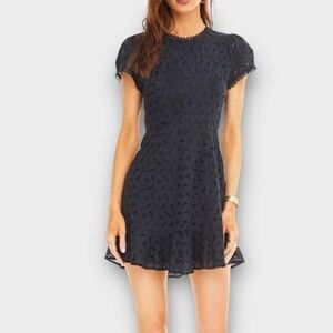 ASTR The Label Mazie Dress Eyelet Open Back Mini In Navy-Black Size M